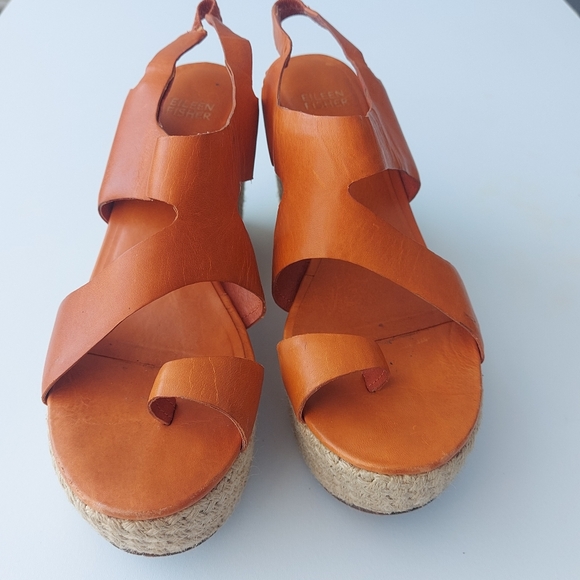 Eileen Fisher Leather Tangello Espadrille Wedge Size 8 - Picture 4 of 8